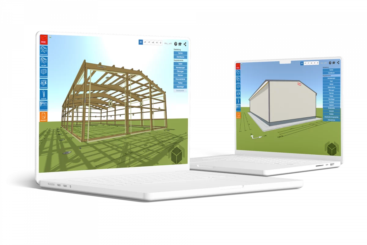 Binz Holzbau Hallenkonfigurator Laptop Mockup 1200